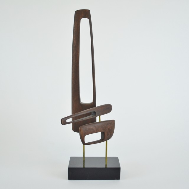 Mid-Century Wood Sculpture on Black Wood Base - Midcentury - Artwork ...