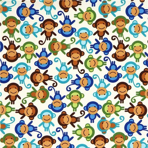 off-white fabric with colourful monkeys Robert Kaufman - Fabric - by ...