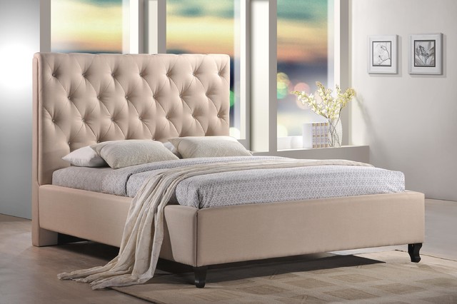 Roxbury Tufted Upholstered Platform Bed in Sand Color Fabric ...