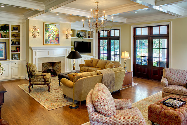 Coffered Ceiling Family room - Traditional - Family Room - raleigh - by ...