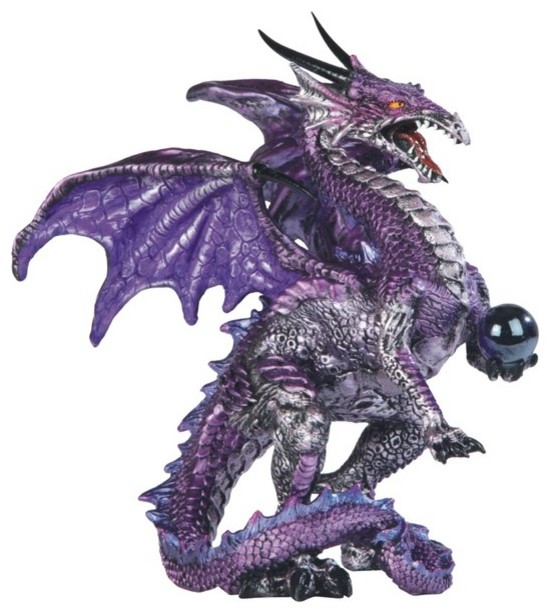 5.75 Inch Purple Dragon with Red Eyes Holding Orb Statue - Contemporary ...