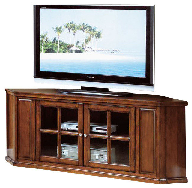 Monarch Specialties 62 Inch Corner TV Stand in Oak - Transitional ...