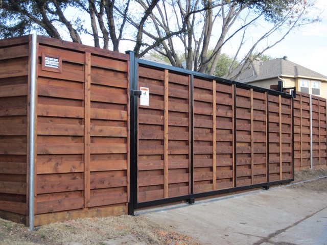 Stained Horizontal Cedar Sliding Gate - dallas - by Texas Best Fence