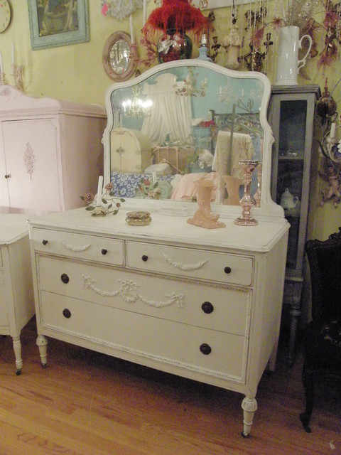 antique dresser white shabby chic distressed appliques swags roses ...