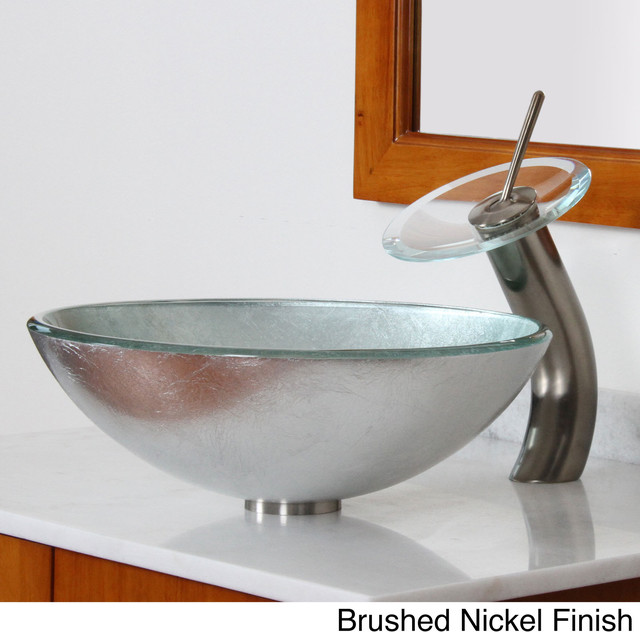 Elite Modern Tempered Glass Bathroom Vessel Sink with Silver Wrinkles ...