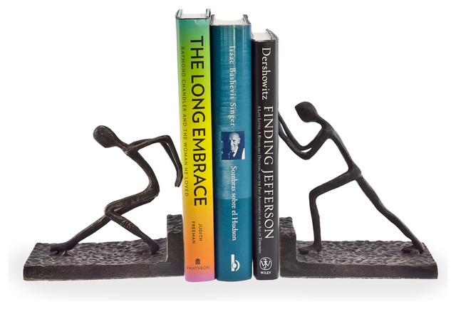 Men Pushing Metal Bookend Set - Contemporary - Bookends - by Danya B