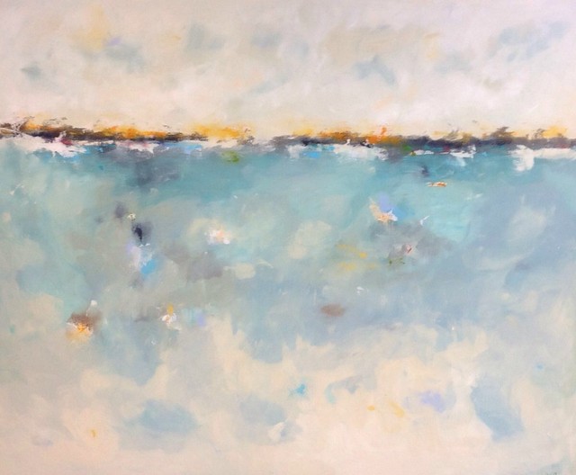 Very Large Abstract Seascape Original Painting- Colorful Calm 72 x 48 ...