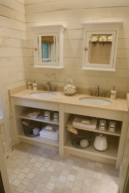 open cabinet bathroom