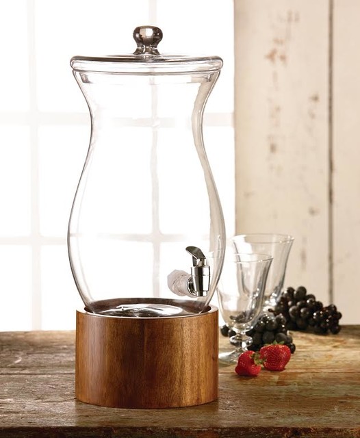 Vintage Madera Glass Drink Dispenser with Wooden Stand - Modern ...