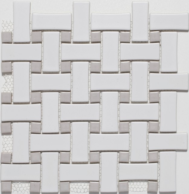 Ceramic White/Grey Basketweave Mosaic Tiles - Contemporary - Wall And