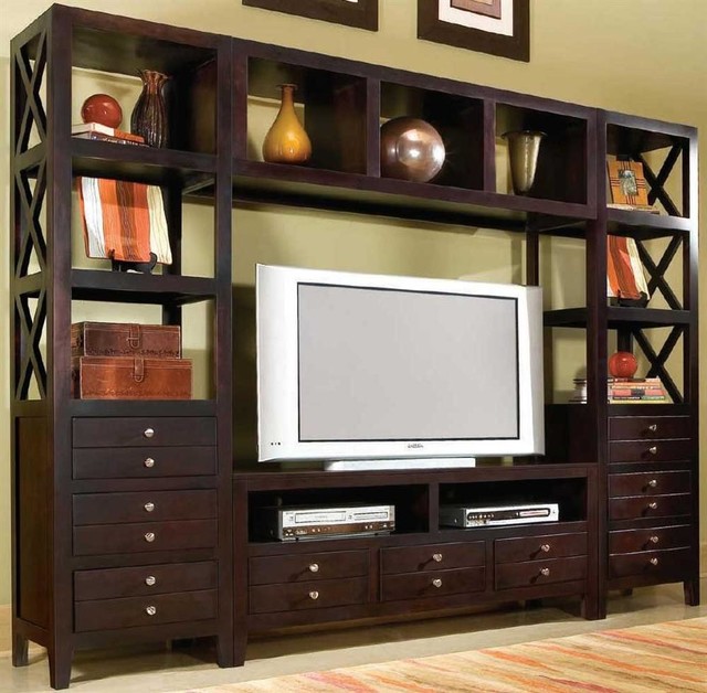 Chatsworth Pier Entertainment Wall in Merlot Finish - 4 Pc Set ...