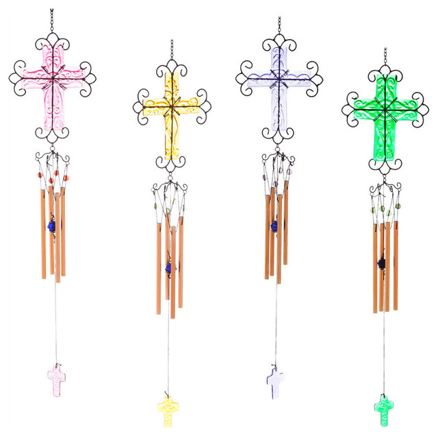 Let the Light Shine Glass Cross Wind Chimes - Traditional - Wind Chimes ...