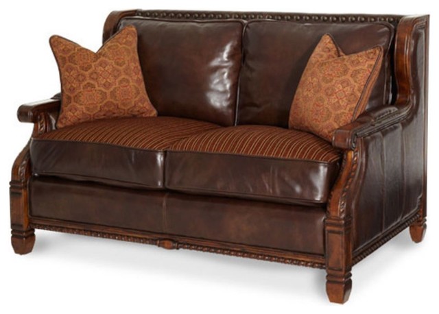 Aico Windsor Court Leather and Fabric Loveseat - Traditional ...