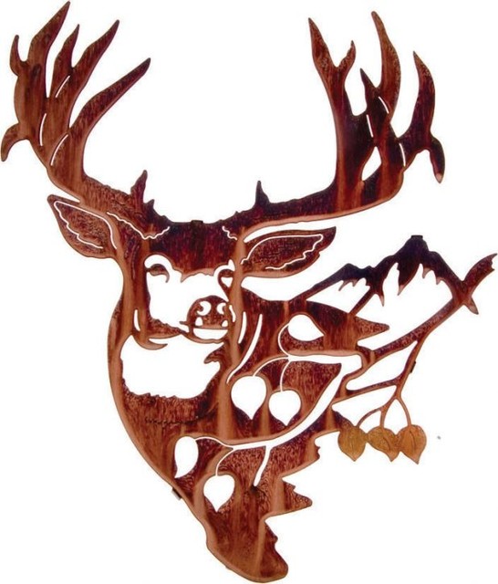 Mule Deer Wildlife Metal Art Rustic Lodge Hunting Cabin Woodland Wall ...
