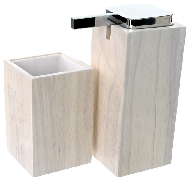 Wooden 2 Piece White Bathroom Accessory Set - Contemporary - Bathroom ...