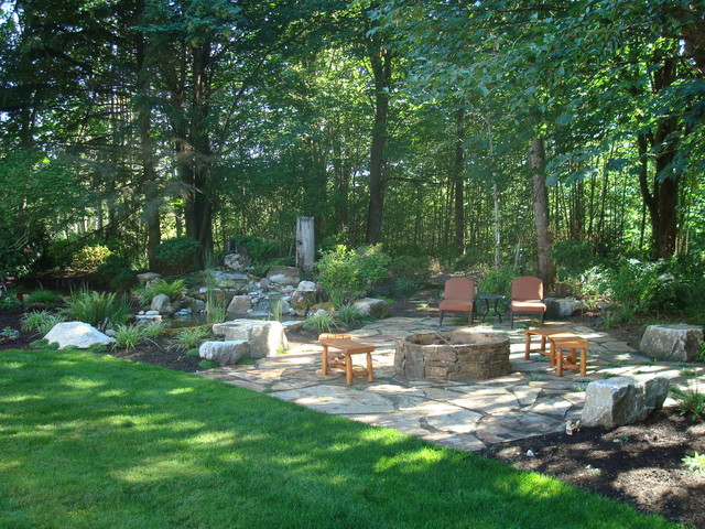 Woodland Patio & Water Feature - Rustic - Landscape - other metro - by