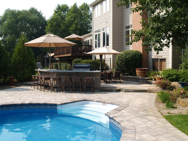 Crystal Lake Pool with Water Feature and Outdoor Entertainment Center ...