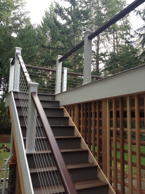 Trex deck and top rail. Stainless steel cable used for the railing ...