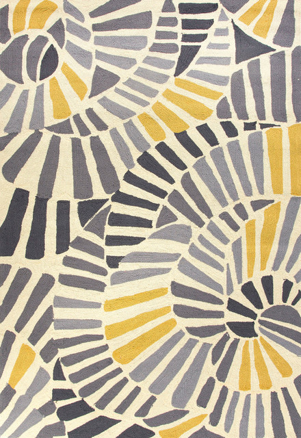 Abstract Pattern Polypropylene Yellow/Gray Indoor-Outdoor Area Rug ...