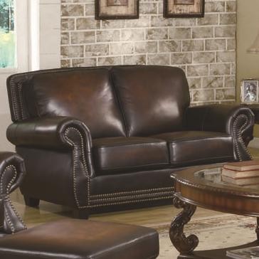 Coby Traditional Elegant Rich Brown Leather Love Seat with Nailhead ...