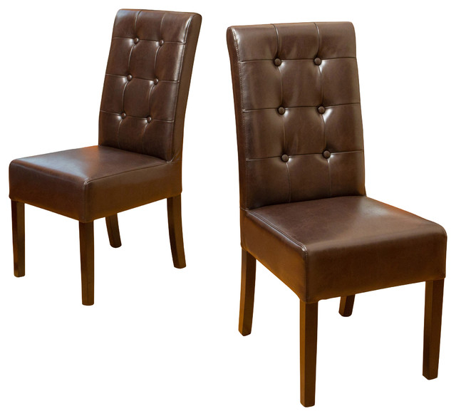 Harrison Tufted Leather Dining Chairs (Set of 2), Brown - Contemporary ...