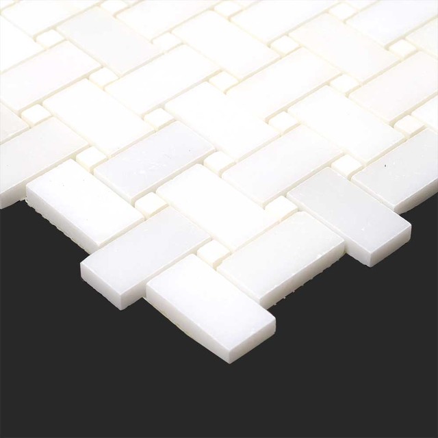 Thassos White Marble Polished Basketweave Mosaic - Modern - Tile - new ...