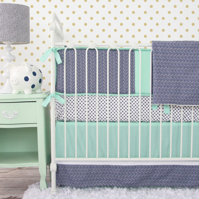 Mint and Navy Chevron Crib Bedding - Transitional - Baby Bedding - by ...