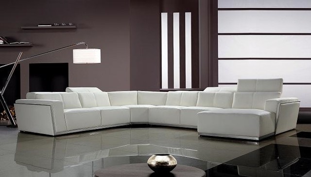 Contemporary White Leather Sectional Sofa with Retractable Headrests ...