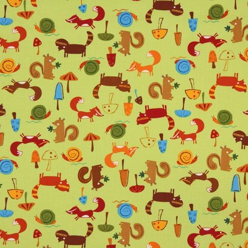 green forest animals fabric fox squirrel racoon - Nursery Decor