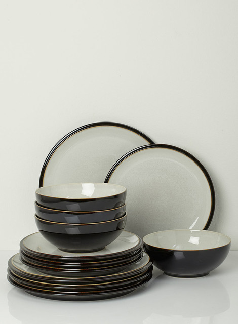 Denby Everyday Black Pepper 12 Piece Dinner Set - Rustic - Dinnerware ...