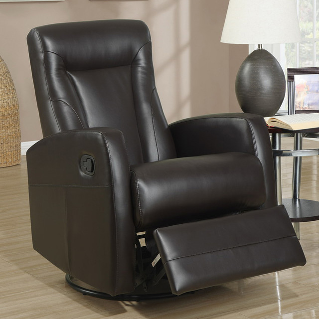 Monarch Specialties 8082BR Swivel Rocker Recliner in Dark Brown Leather ...