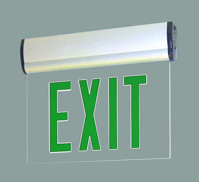 Edge Lit LED Exit Sign with Adjustable Housing - AC Only, Green Letters ...