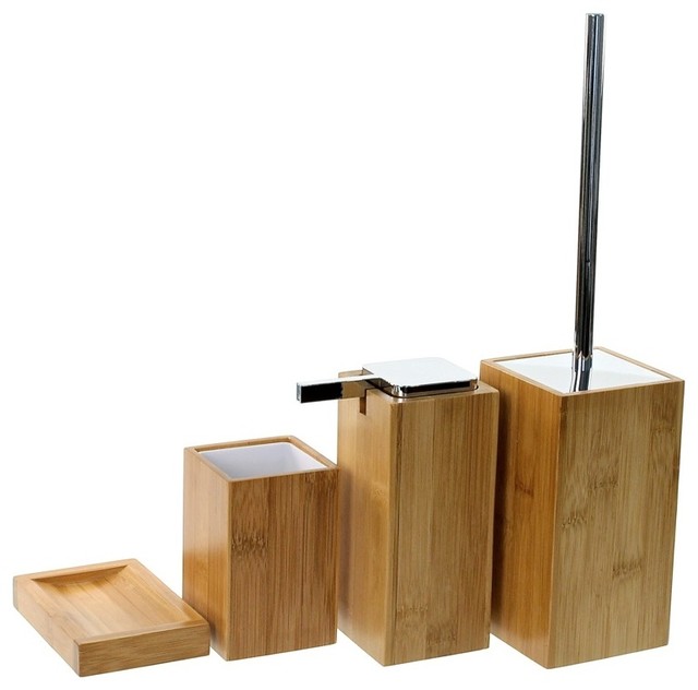 Wooden 4 Piece Bamboo Bathroom Accessory Set, - Contemporary - Bathroom ...