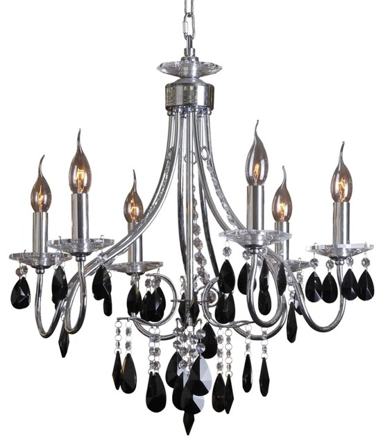 Crystal Grace Chrome Finish Six Light Black Crystal Chandelier ...