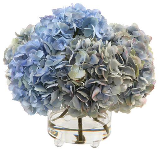 Hydrangea Arrangement in Glass Vase - Traditional - Artificial Flowers ...