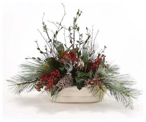 Red Berries with Foliage in Planter Christmas Decor - Traditional ...