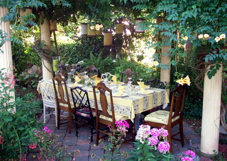 Elegant outdoor dining table setting.