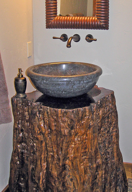 Black Marble Sink on Lychee Fruit Tree Trunk Vanity - Eclectic ...