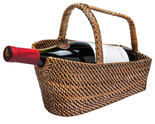 Wine Bottle Basket and Decanter in Rattan-Nito, Brown - Tropical ...