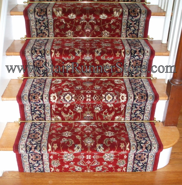 Straight Staircase Stair Runner with Decorative Hardware - Traditional ...