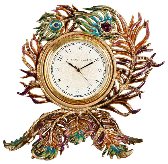 Jay Strongwater Maxim Peacock Feather Clock - Transitional - Artwork ...