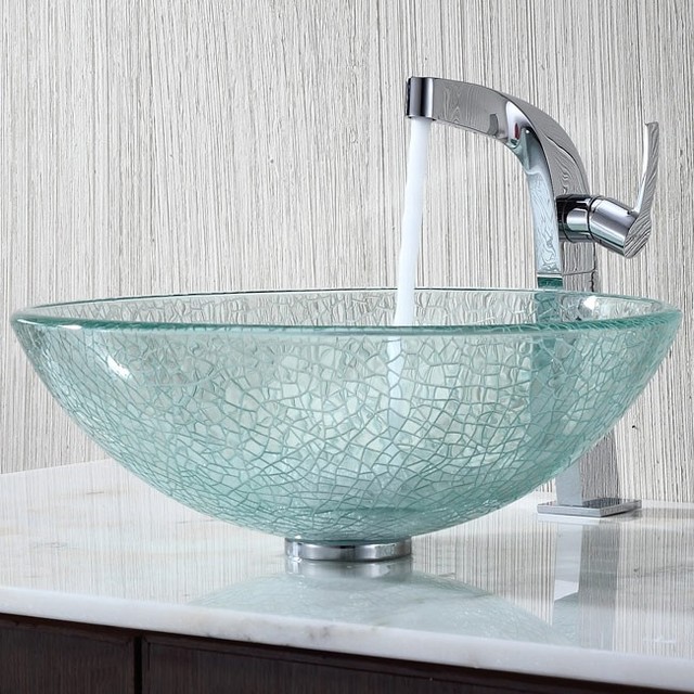 Kraus C-GV-500-12mm-15100CH Broken Glass Vessel Sink and Typhon Faucet ...