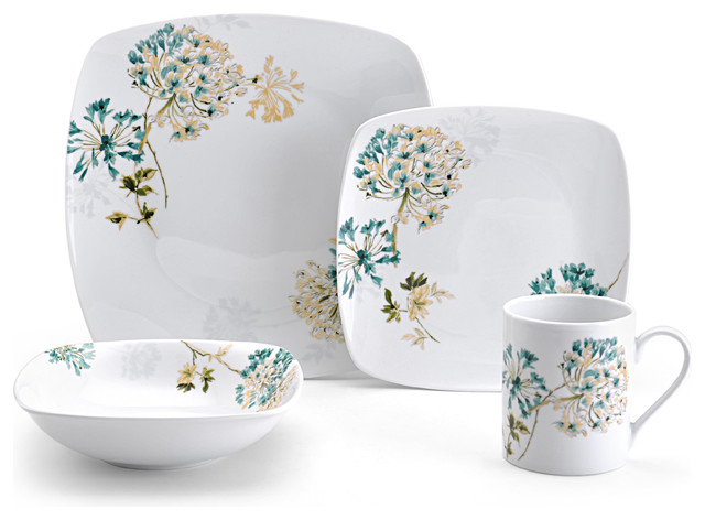 Mikasa Silk Floral Square Coupe-Shape Teal 4-Piece Place Setting ...