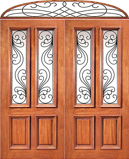 ExPre-hung Mahogany Twin Lite Home Double Door Elliptical Transom ...