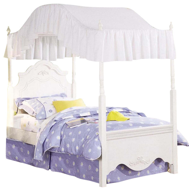 Standard Diana Twin Poster Canopy Bed in Simulated White Wash ...