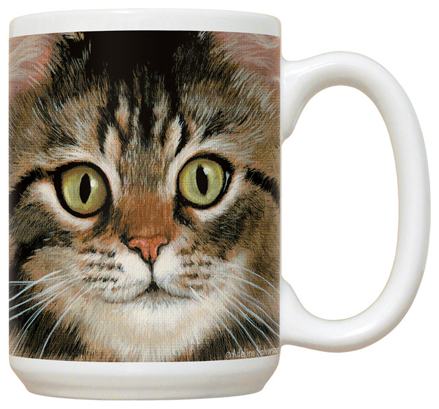 120-Brown Tabby Cat Mug - Eclectic - Mugs - by Fiddler's Elbow