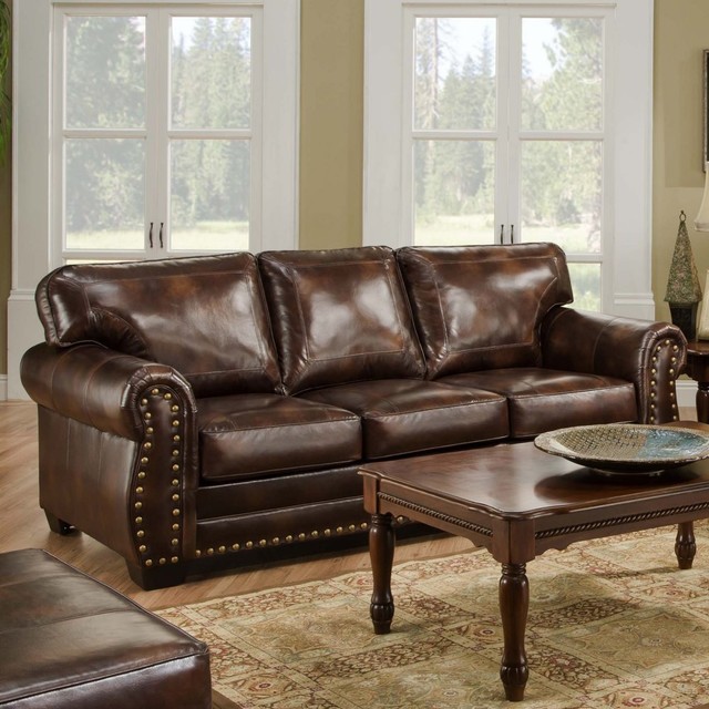 Simmons Vintage Encore Leather Sofa with Nail Heads - Traditional ...