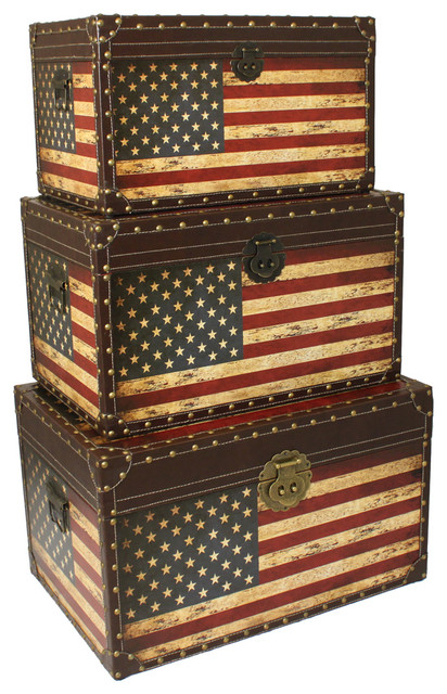 Antique American Flag Decorative Trunk Cases - Farmhouse - Decorative ...