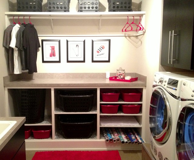 Modern Red, Black & White Laundry Room - Modern - Laundry Room - omaha