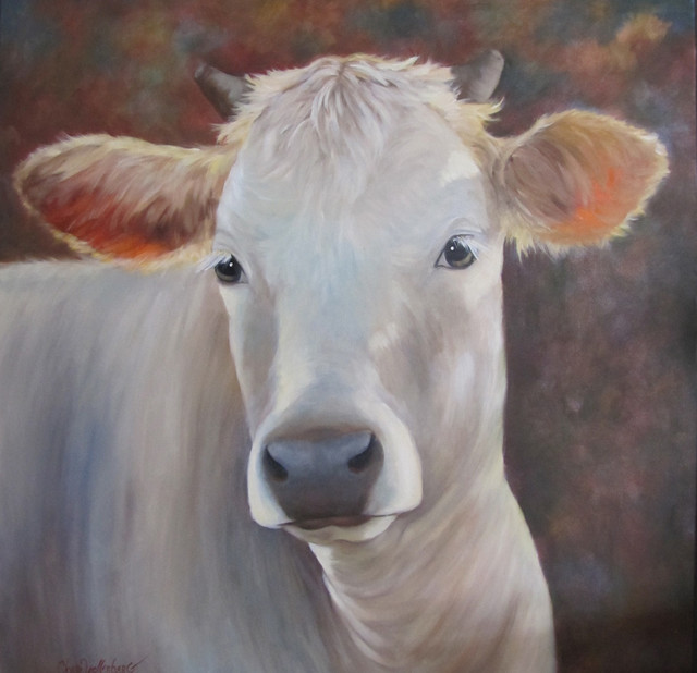 Cow Painting - Elvira the White Cow - Original Oil Painting - Farmhouse ...